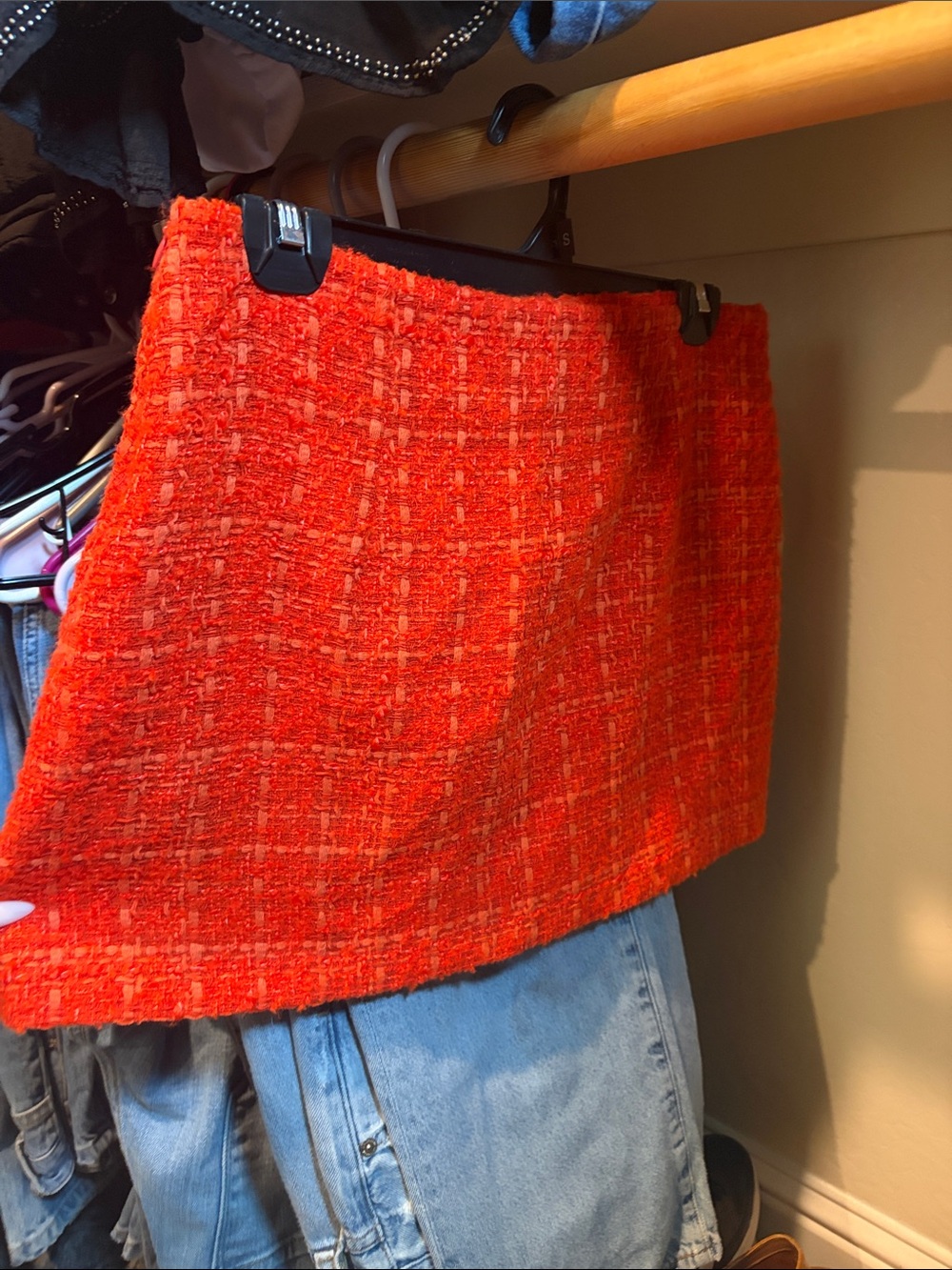 Zara Red-Orange Tweed Mini Skirt